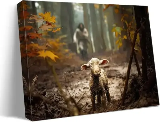 Póster de lienzo de Jesús y cordero 